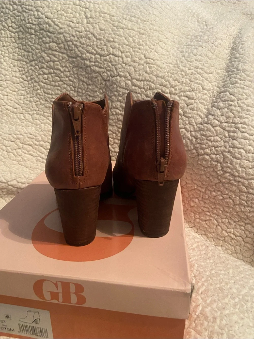 Gianni Bini Brown Leather Block Heel Ankle Booties